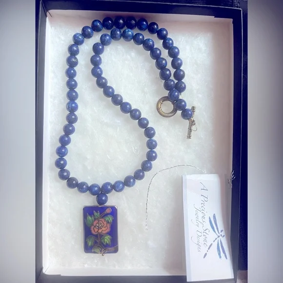 Cloisonné enamel and lapis lazuli Victorian style necklace - Picture 1 of 2